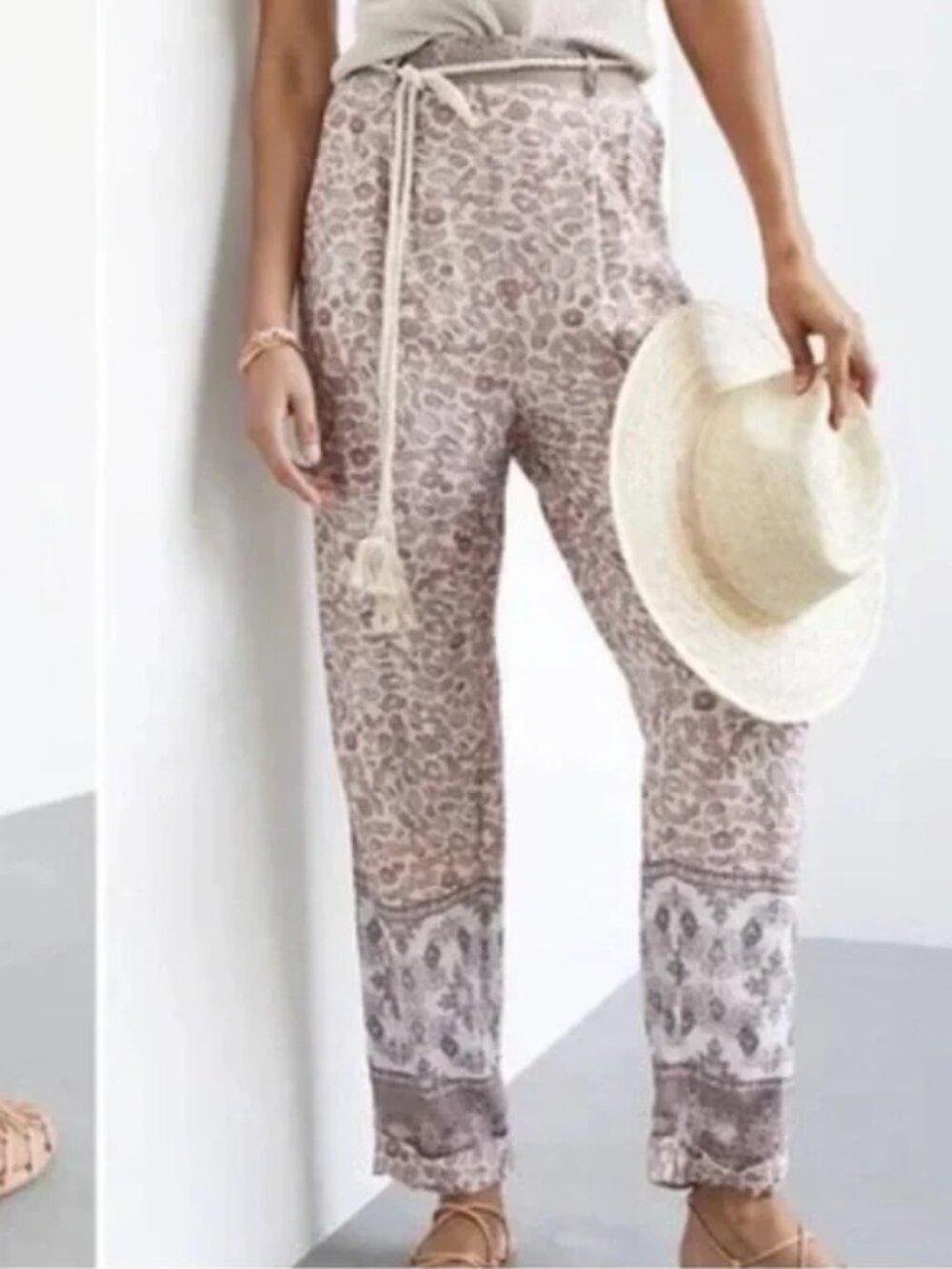 NEW NWT! ANTHROPOLOGIE OLLARI CHEETAH LEOPARD PAISLEY CUFFED PANTS BOHO sz XL